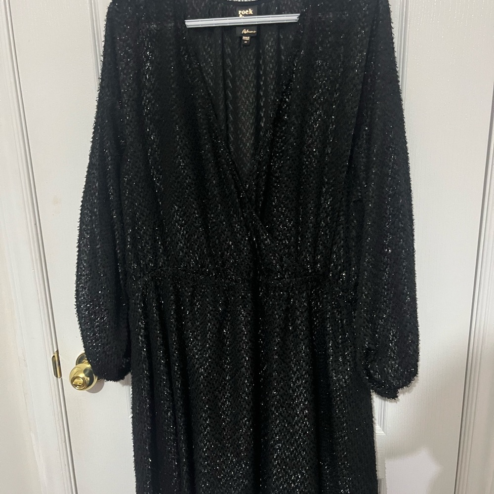 Peek Black Plunge Neck Bishop Sleeve Sundress